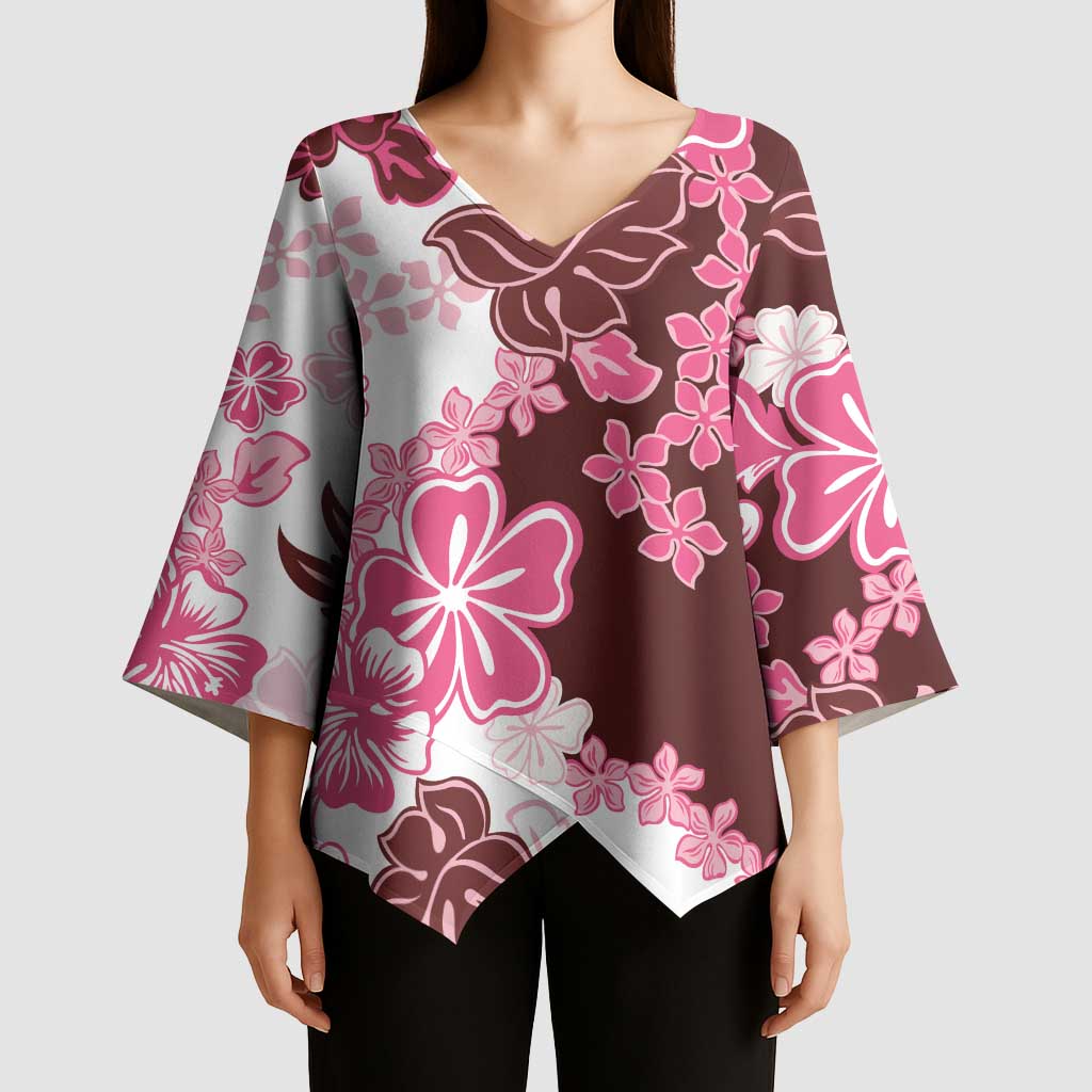 Pink Hibiscus Plumeria Floral Kimono Sleeve Blouse LT01 - Polynesian Pride