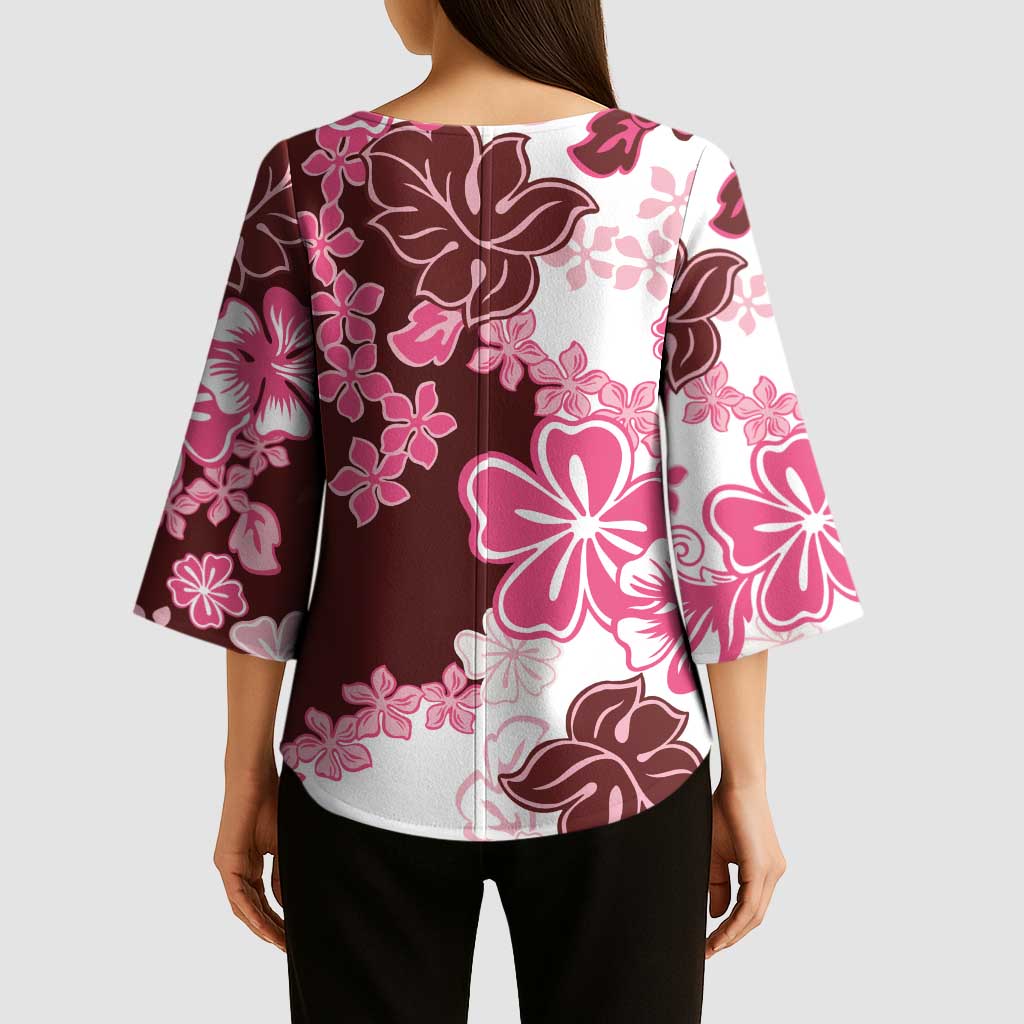 Pink Hibiscus Plumeria Floral Kimono Sleeve Blouse LT01 - Polynesian Pride