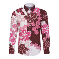 Pink Hibiscus Plumeria Floral Long Sleeve Button Shirt LT01 Unisex Pink - Polynesian Pride