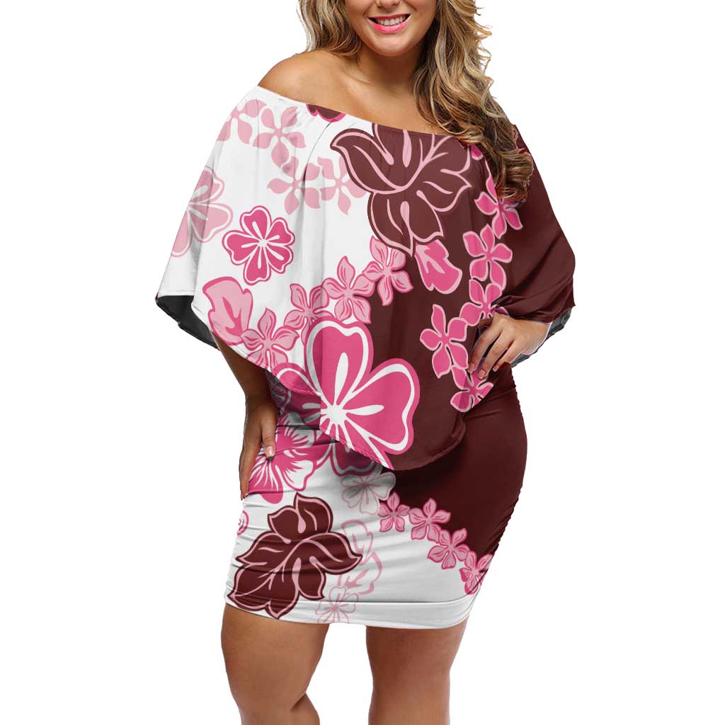 Pink Hibiscus Plumeria Floral Off Shoulder Short Dress LT01 Women Pink - Polynesian Pride