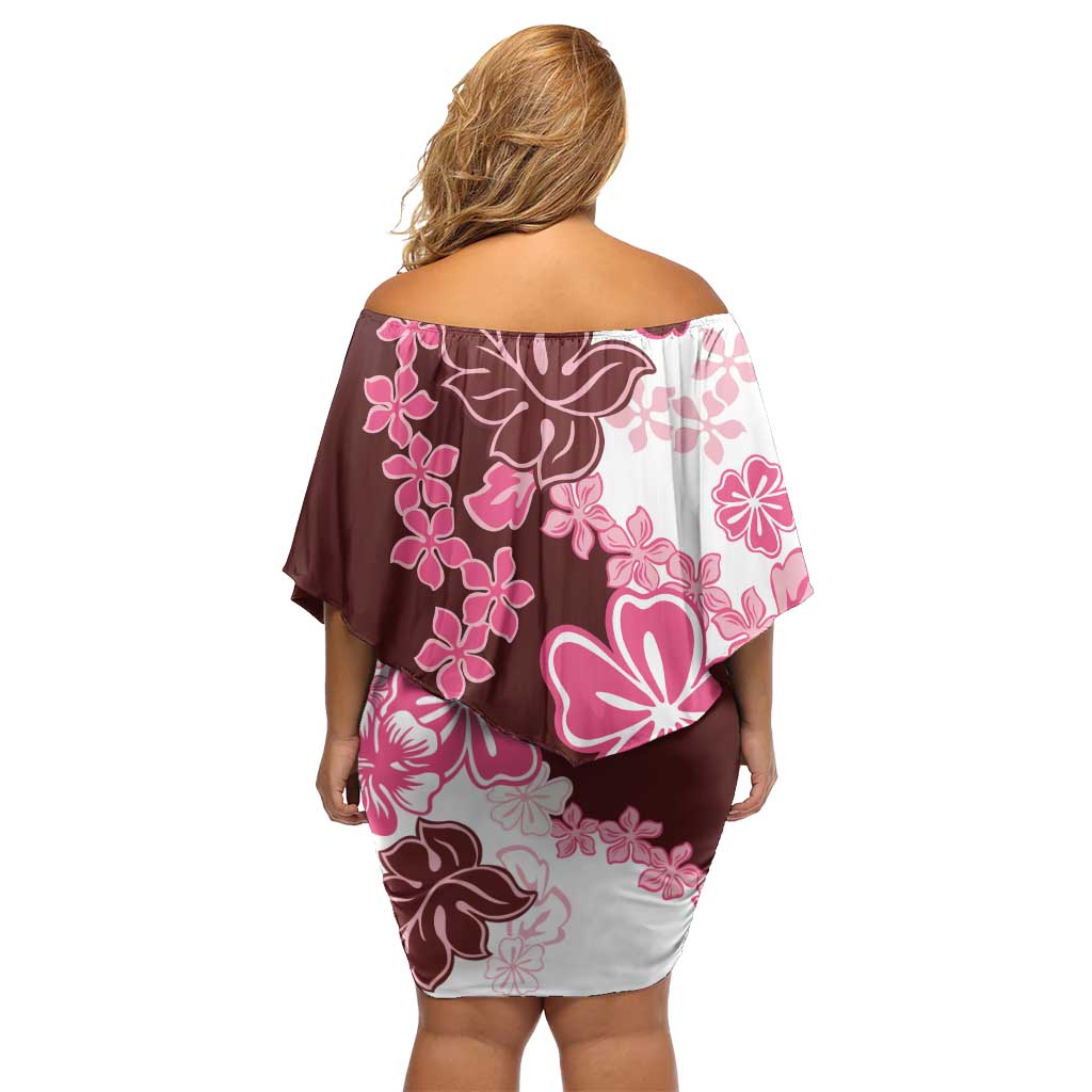 Pink Hibiscus Plumeria Floral Off Shoulder Short Dress LT01 - Polynesian Pride