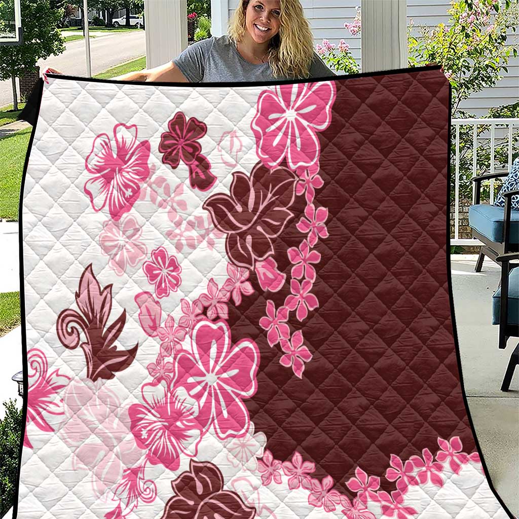 Pink Hibiscus Plumeria Floral Quilt LT01 Pink - Polynesian Pride