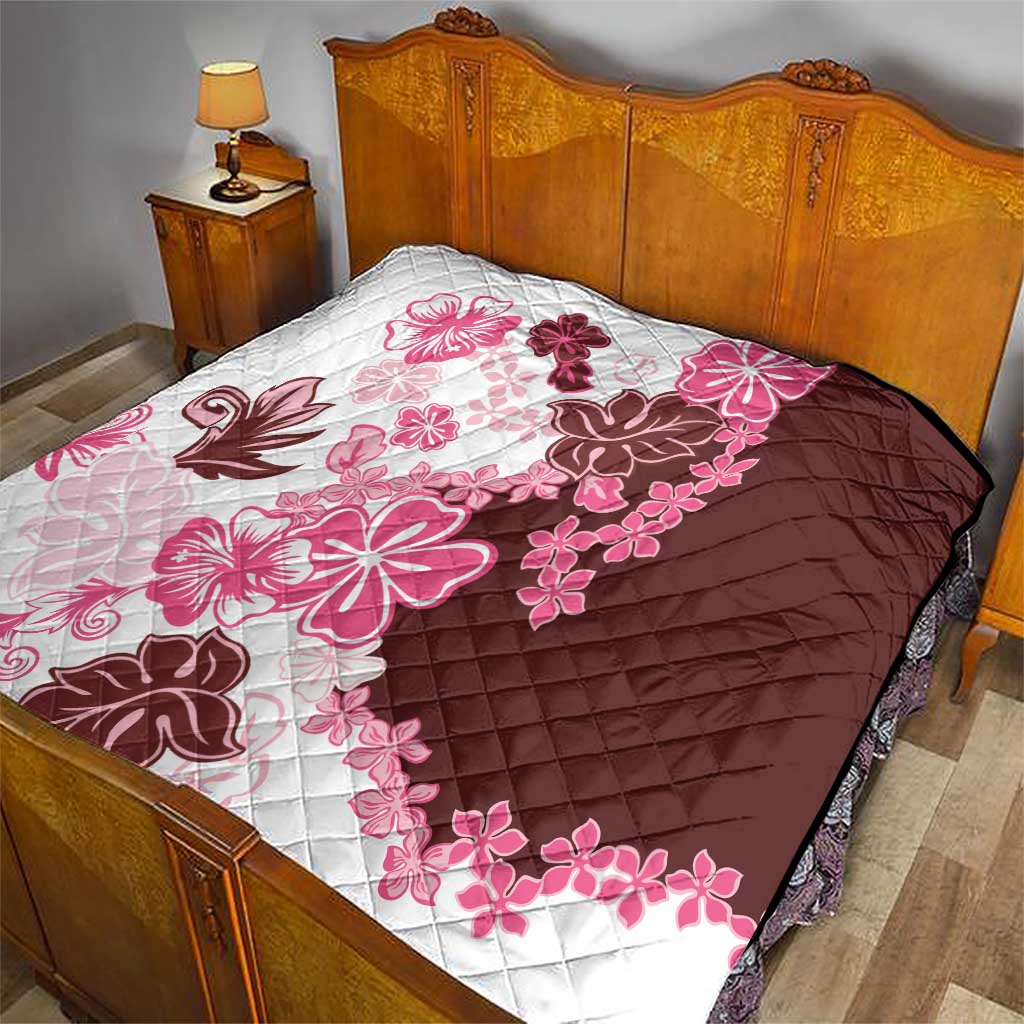Pink Hibiscus Plumeria Floral Quilt LT01 - Polynesian Pride