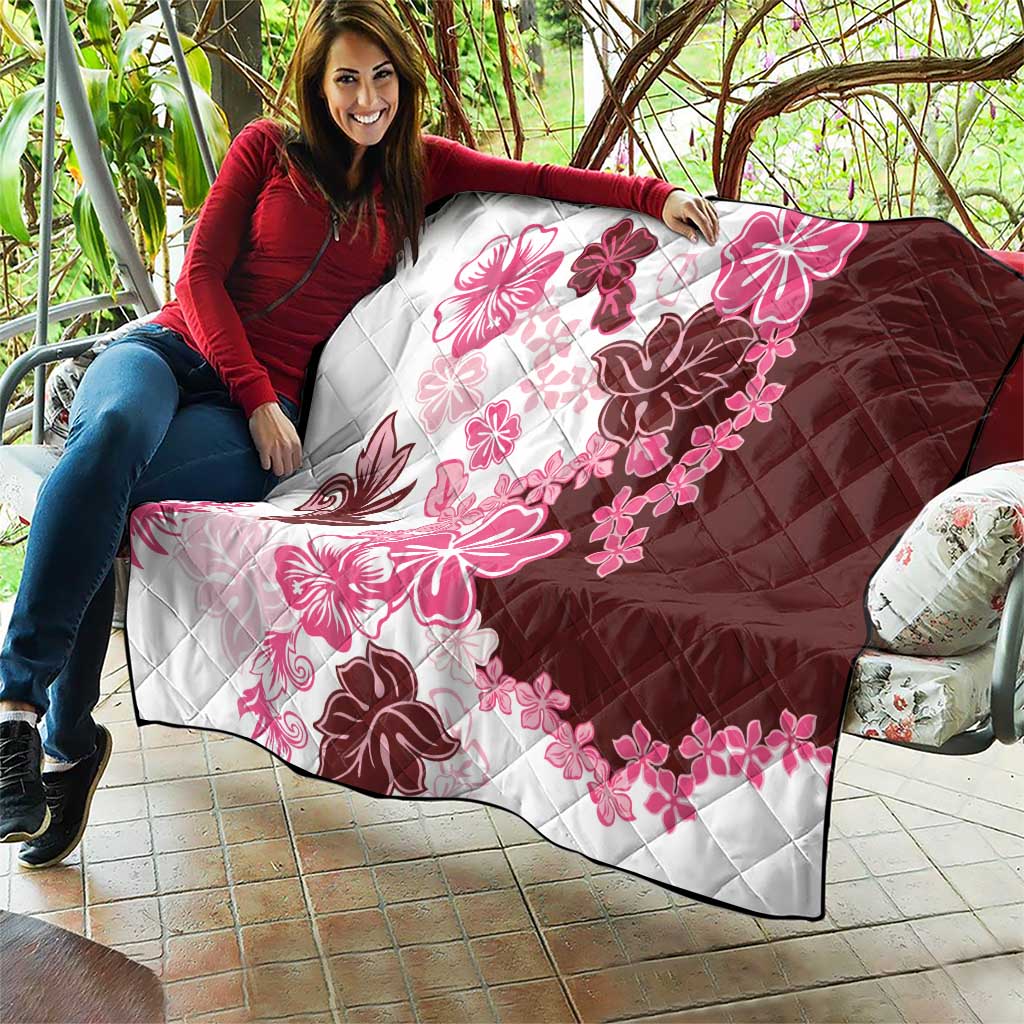 Pink Hibiscus Plumeria Floral Quilt LT01 - Polynesian Pride