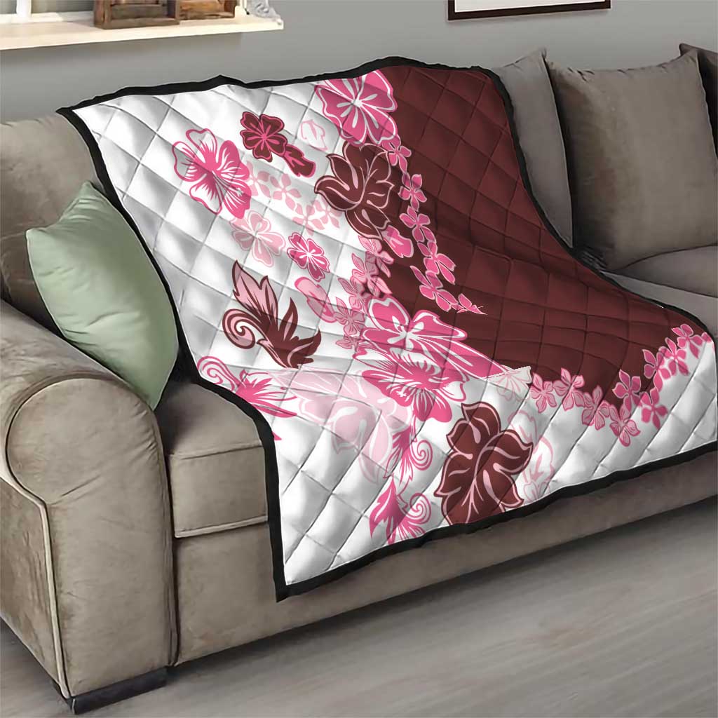 Pink Hibiscus Plumeria Floral Quilt LT01 - Polynesian Pride
