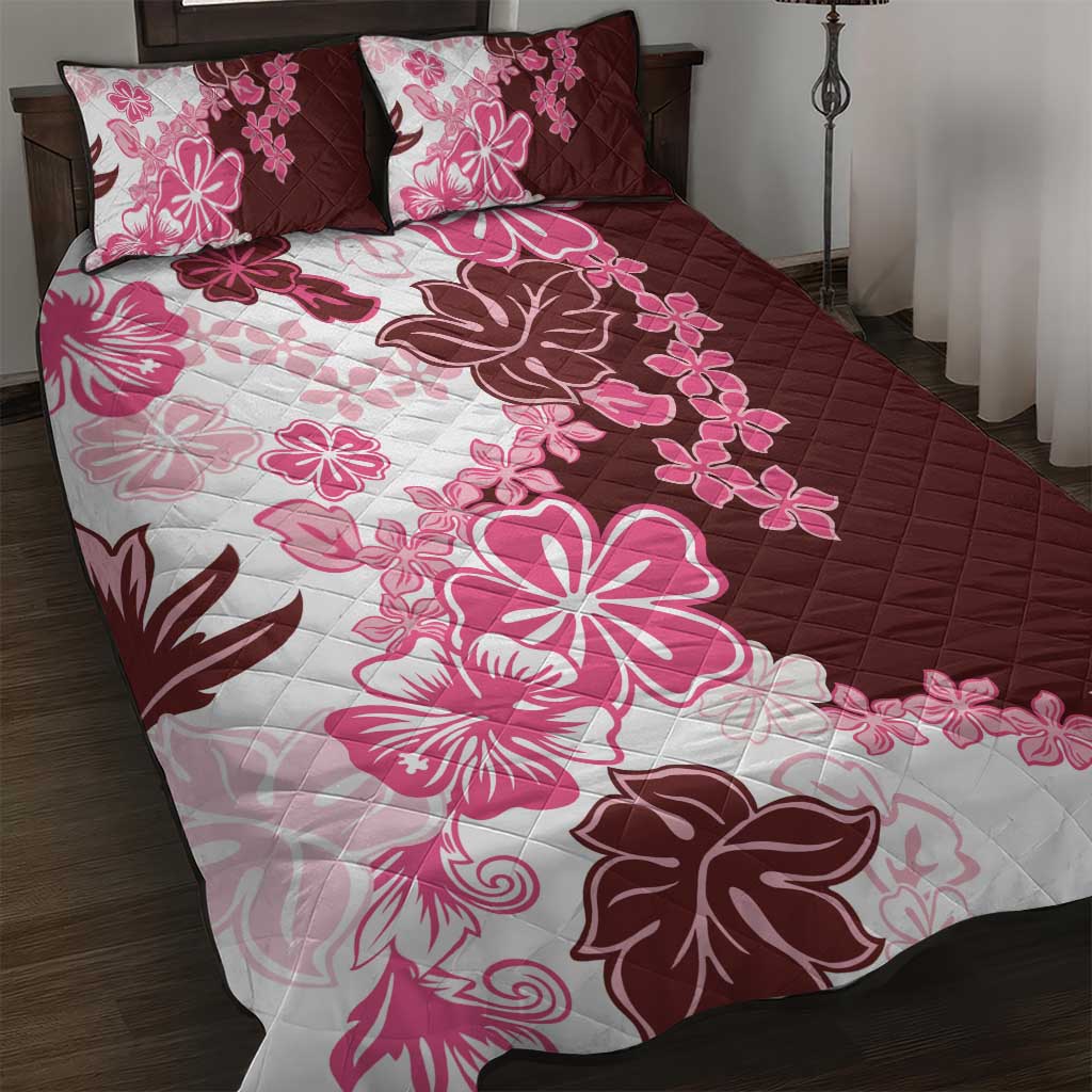 Pink Hibiscus Plumeria Floral Quilt Bed Set LT01 Pink - Polynesian Pride