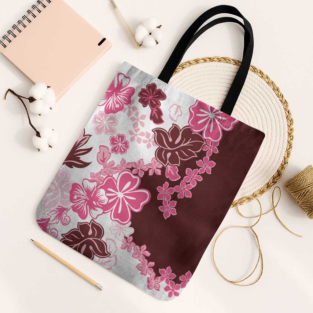 Pink Hibiscus Plumeria Floral Tote Bag LT01 One Size Pink - Polynesian Pride