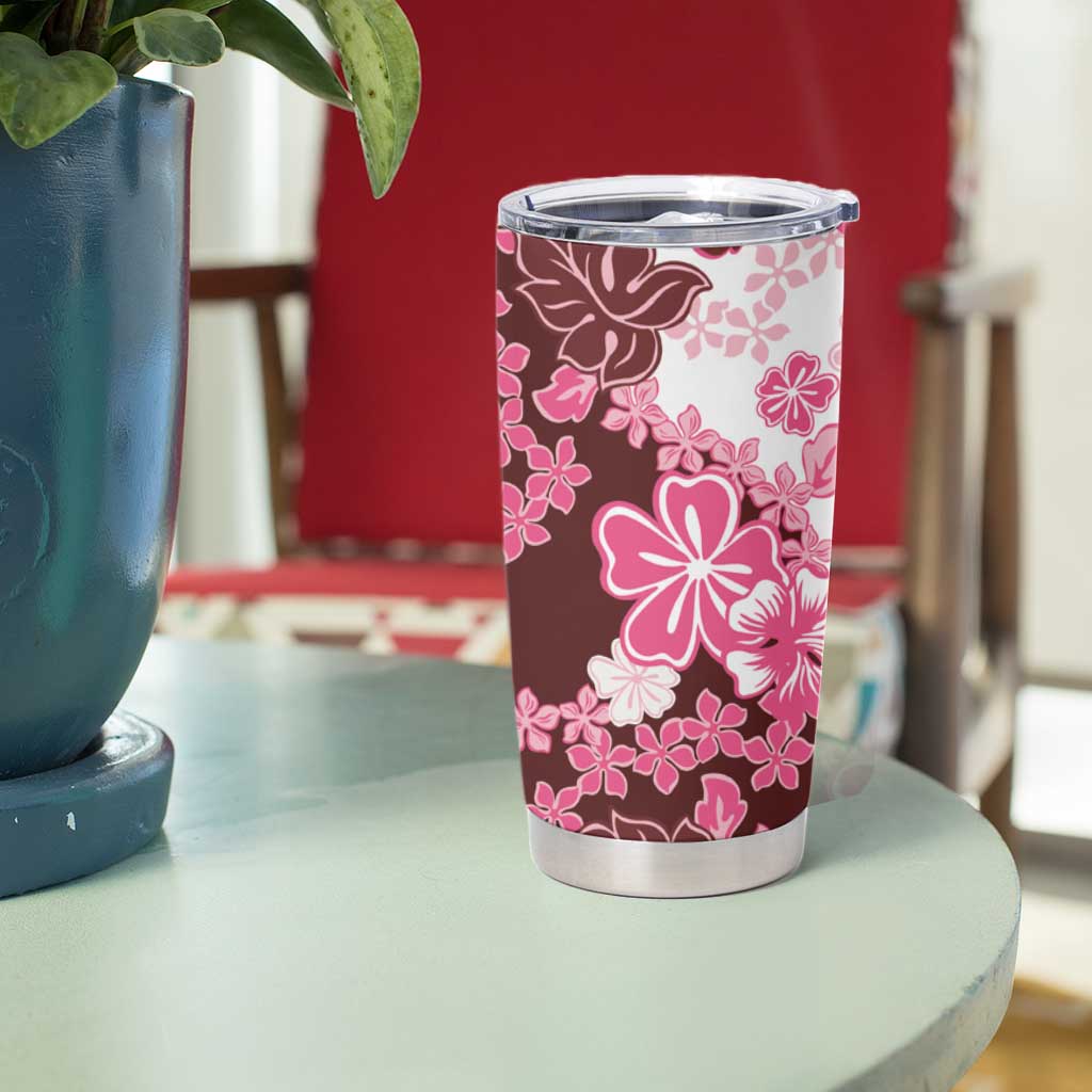 Pink Hibiscus Plumeria Floral Tumbler Cup LT01 - Polynesian Pride
