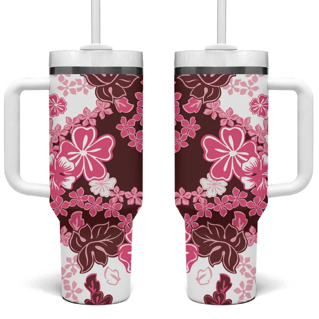 Pink Hibiscus Plumeria Floral Tumbler With Handle LT01 One Size: 40 oz Pink - Polynesian Pride