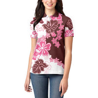 Pink Hibiscus Plumeria Floral Women Polo Shirt LT01 - Polynesian Pride