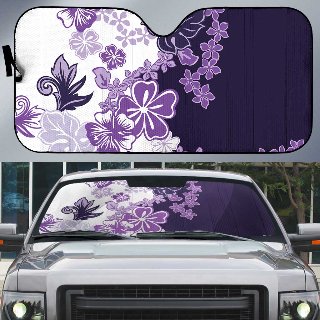 Purple Hibiscus Plumeria Floral Auto Sun Shade LT01 Purple - Polynesian Pride