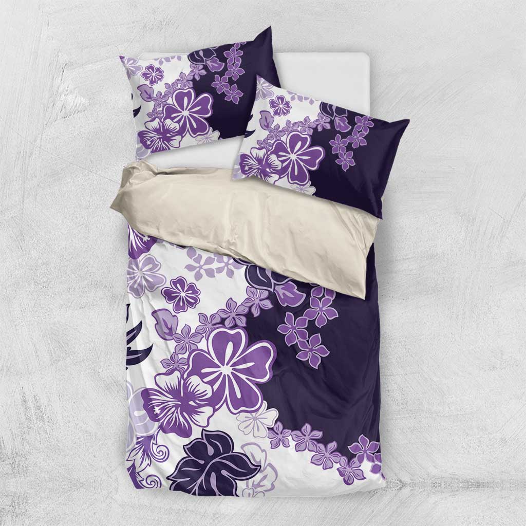 Purple Hibiscus Plumeria Floral Bedding Set LT01 US Twin 172cm x 218cm Purple - Polynesian Pride