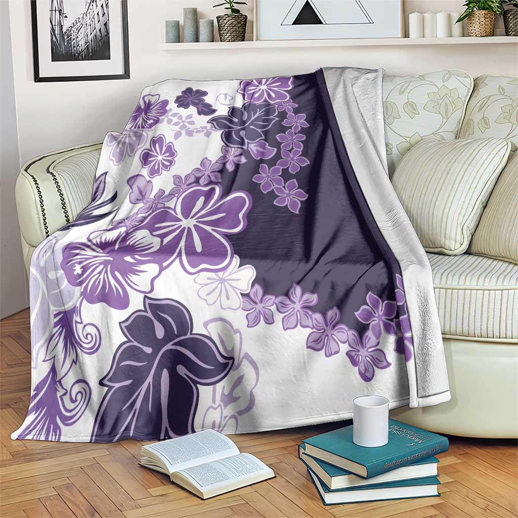 Purple Hibiscus Plumeria Floral Blanket LT01 Purple - Polynesian Pride