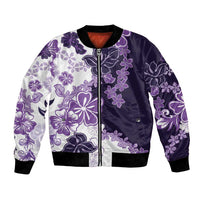 Purple Hibiscus Plumeria Floral Bomber Jacket LT01 Unisex Purple - Polynesian Pride