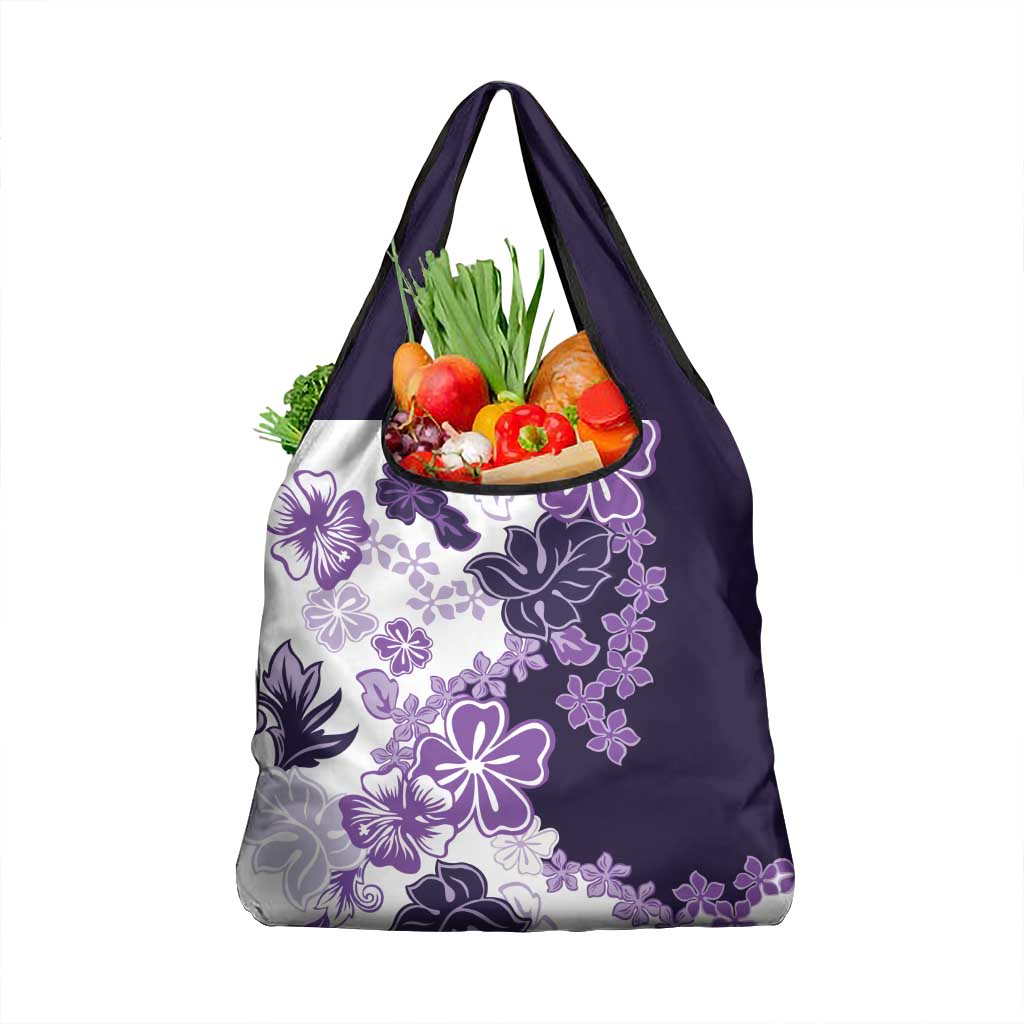 Purple Hibiscus Plumeria Floral Grocery Bag LT01 1-pack One Size Purple - Polynesian Pride