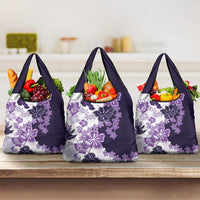 Purple Hibiscus Plumeria Floral Grocery Bag LT01 3-pack One Size Purple - Polynesian Pride