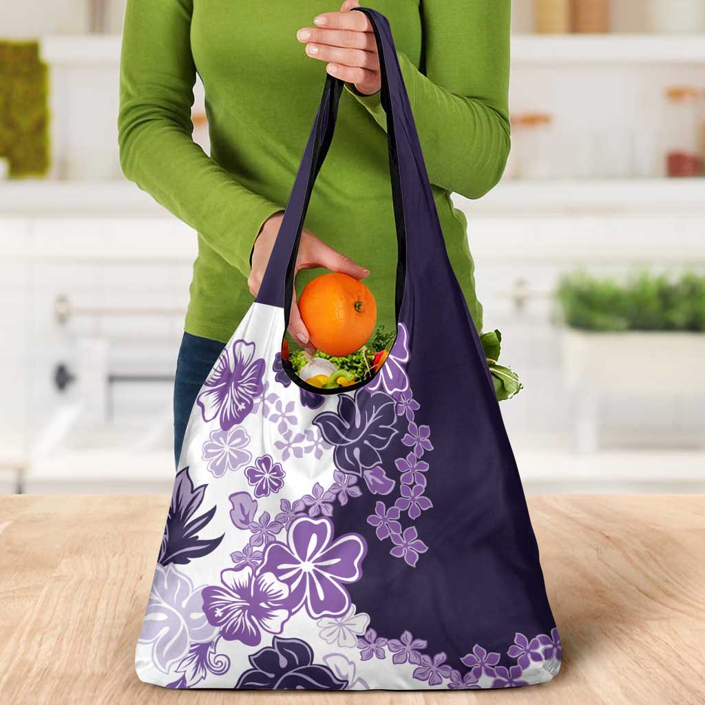 Purple Hibiscus Plumeria Floral Grocery Bag LT01 - Polynesian Pride