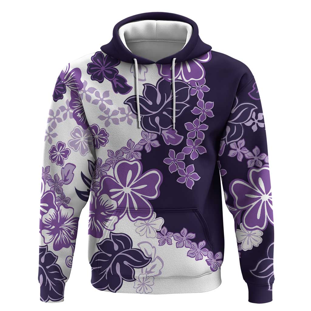 Purple Hibiscus Plumeria Floral Hoodie LT01 Pullover Hoodie Purple - Polynesian Pride