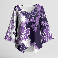Purple Hibiscus Plumeria Floral Kimono Sleeve Blouse LT01 Female Purple - Polynesian Pride