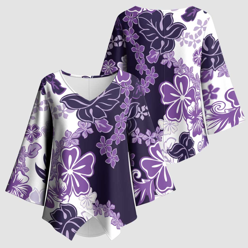 Purple Hibiscus Plumeria Floral Kimono Sleeve Blouse LT01 - Polynesian Pride