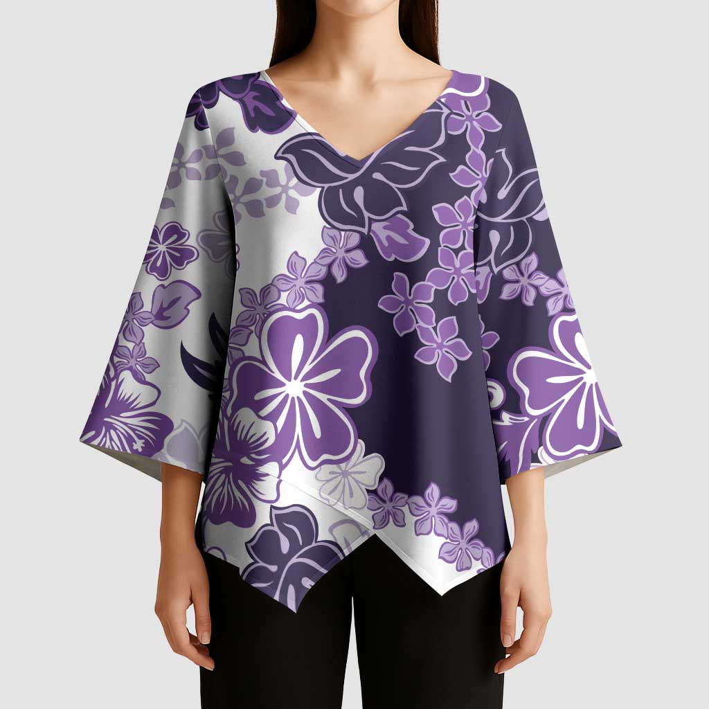 Purple Hibiscus Plumeria Floral Kimono Sleeve Blouse LT01 - Polynesian Pride