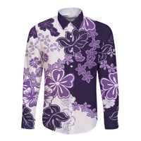 Purple Hibiscus Plumeria Floral Long Sleeve Button Shirt LT01 Unisex Purple - Polynesian Pride