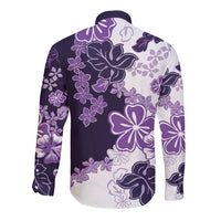 Purple Hibiscus Plumeria Floral Long Sleeve Button Shirt LT01 - Polynesian Pride