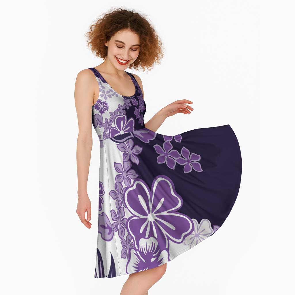 Purple Hibiscus Plumeria Floral Midi Dress LT01 - Polynesian Pride
