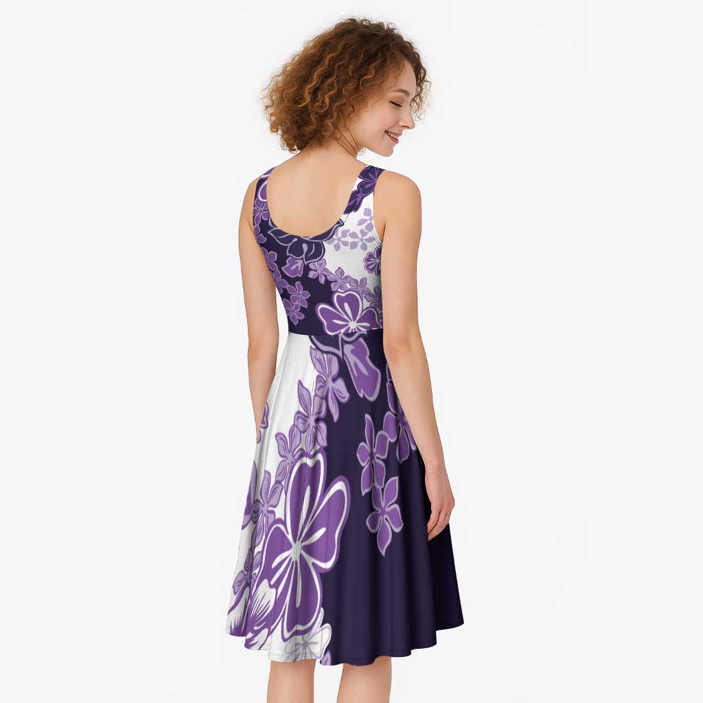 Purple Hibiscus Plumeria Floral Midi Dress LT01 - Polynesian Pride