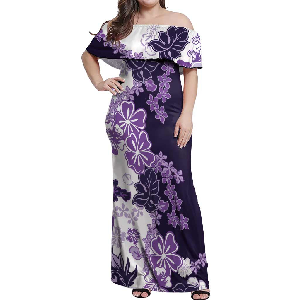 Purple Hibiscus Plumeria Floral Off Shoulder Maxi Dress LT01 Women Purple - Polynesian Pride