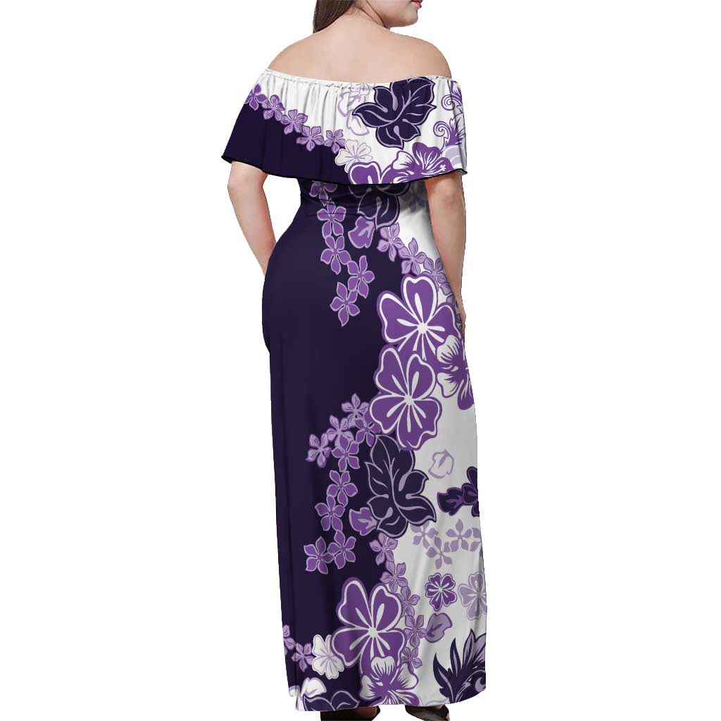 Purple Hibiscus Plumeria Floral Off Shoulder Maxi Dress LT01 - Polynesian Pride