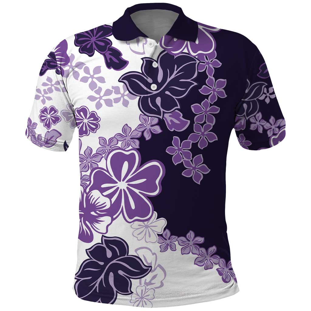 Purple Hibiscus Plumeria Floral Polo Shirt LT01 Purple - Polynesian Pride