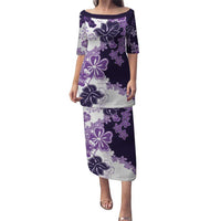 Purple Hibiscus Plumeria Floral Puletasi LT01 Long Dress Purple - Polynesian Pride