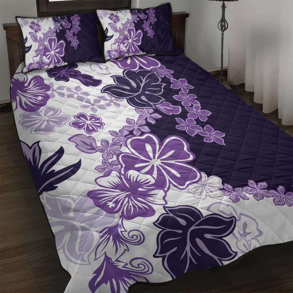 Purple Hibiscus Plumeria Floral Quilt Bed Set LT01 Purple - Polynesian Pride
