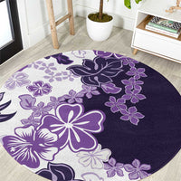Purple Hibiscus Plumeria Floral Round Carpet LT01 Purple - Polynesian Pride