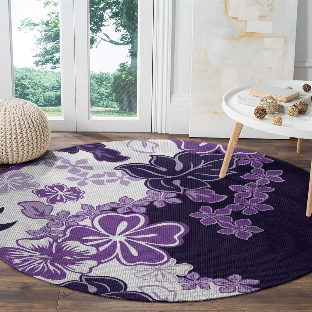 Purple Hibiscus Plumeria Floral Round Carpet LT01 - Polynesian Pride
