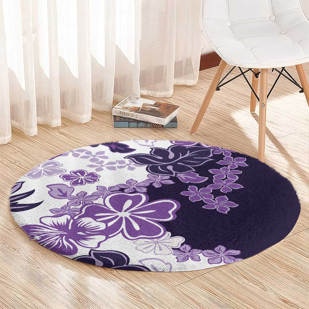 Purple Hibiscus Plumeria Floral Round Carpet LT01 - Polynesian Pride
