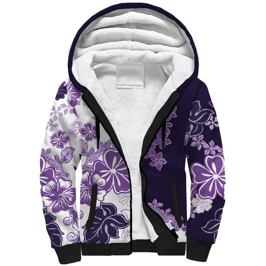 Purple Hibiscus Plumeria Floral Sherpa Hoodie LT01 Unisex Purple - Polynesian Pride
