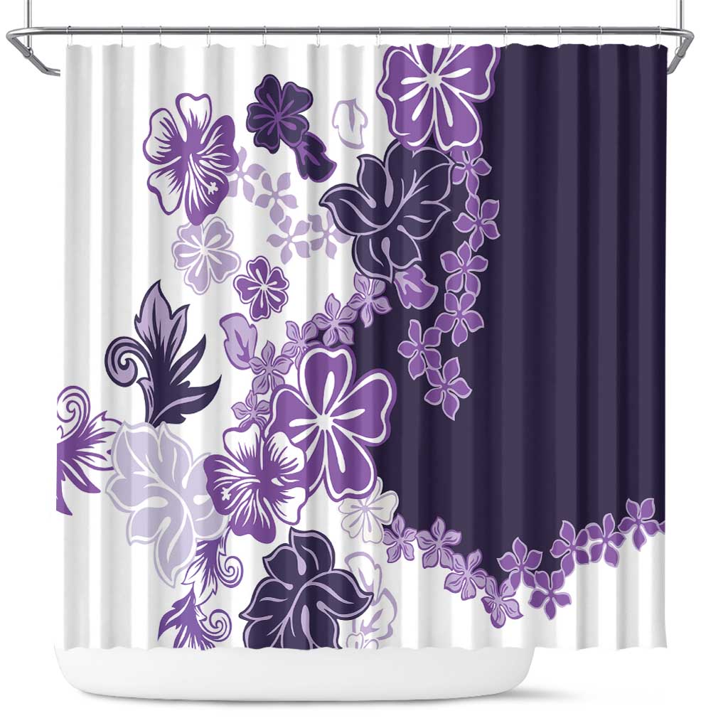 Purple Hibiscus Plumeria Floral Shower Curtain LT01 Purple - Polynesian Pride
