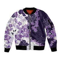 Purple Hibiscus Plumeria Floral Sleeve Zip Bomber Jacket LT01 Unisex Purple - Polynesian Pride