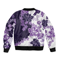 Purple Hibiscus Plumeria Floral Sleeve Zip Bomber Jacket LT01 - Polynesian Pride