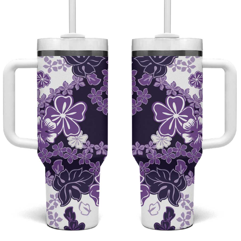 Purple Hibiscus Plumeria Floral Tumbler With Handle LT01 One Size: 40 oz Purple - Polynesian Pride