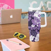 Purple Hibiscus Plumeria Floral Tumbler With Handle LT01 - Polynesian Pride