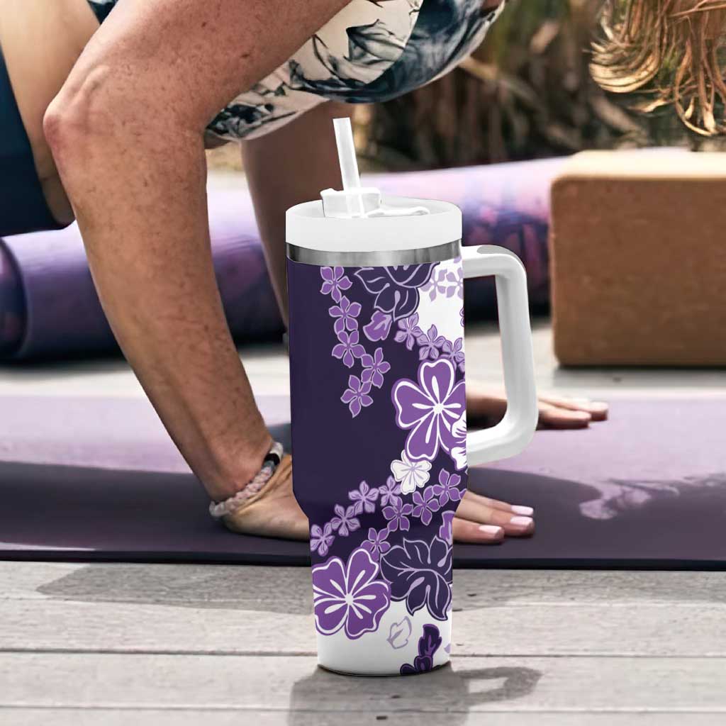 Purple Hibiscus Plumeria Floral Tumbler With Handle LT01 - Polynesian Pride