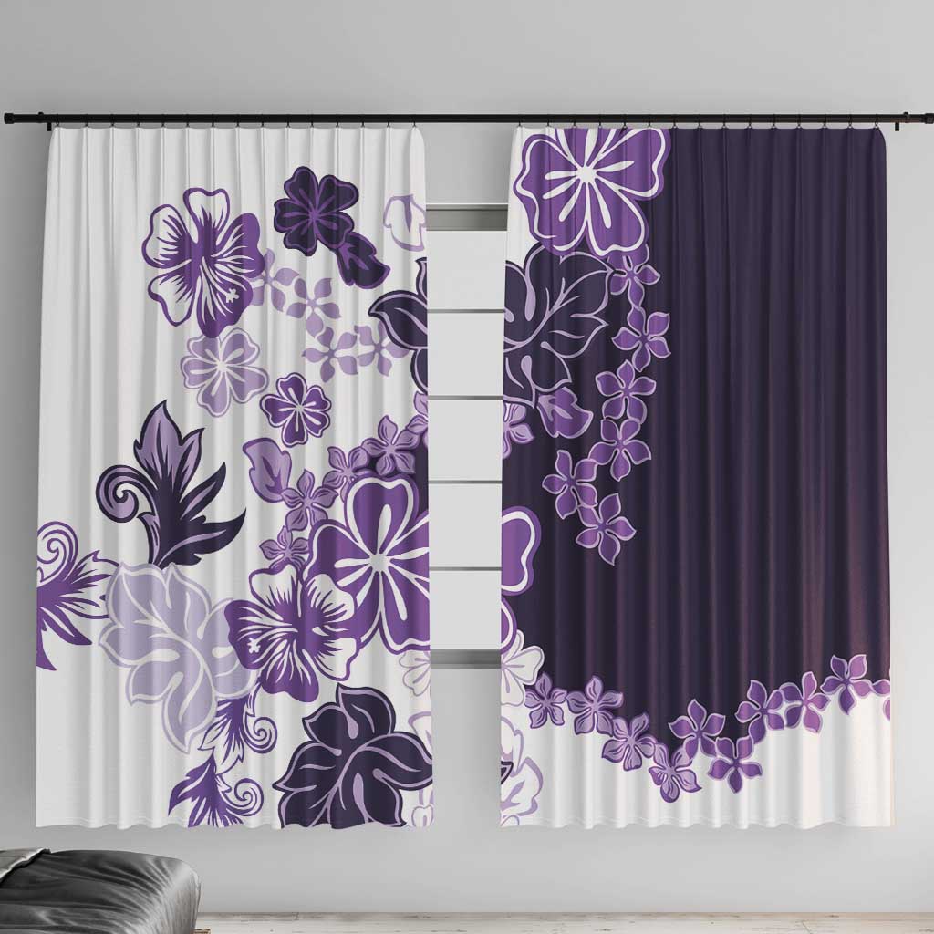 Purple Hibiscus Plumeria Floral Window Curtain LT01 With Hooks Purple - Polynesian Pride