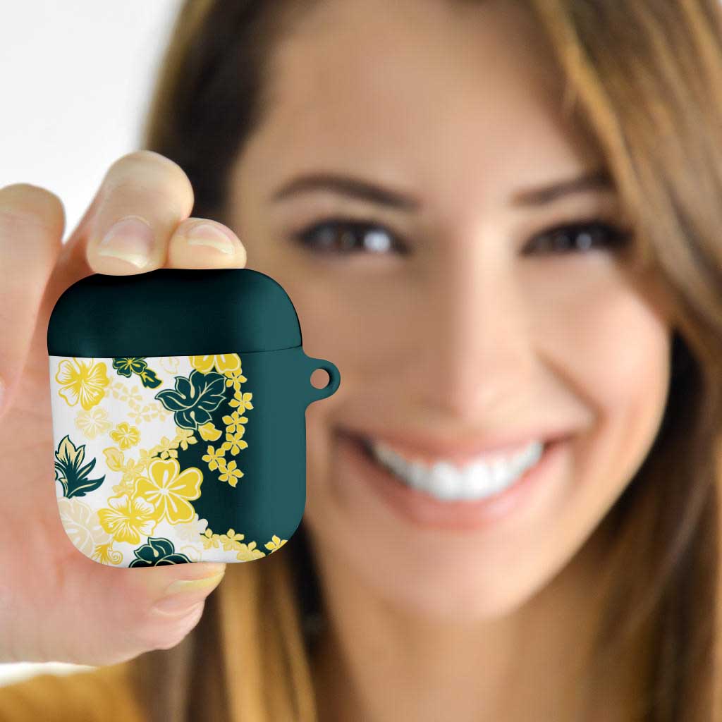 Yelow Teal Hibiscus Plumeria Floral AirPods Case LT01 Yellow - Polynesian Pride