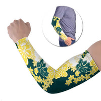 Yelow Teal Hibiscus Plumeria Floral Arm Sleeves LT01 Set of 2 Yellow - Polynesian Pride