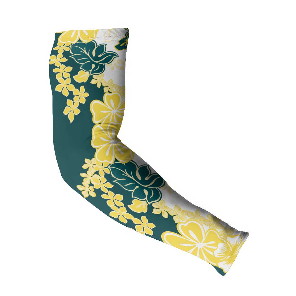 Yelow Teal Hibiscus Plumeria Floral Arm Sleeves LT01 - Polynesian Pride