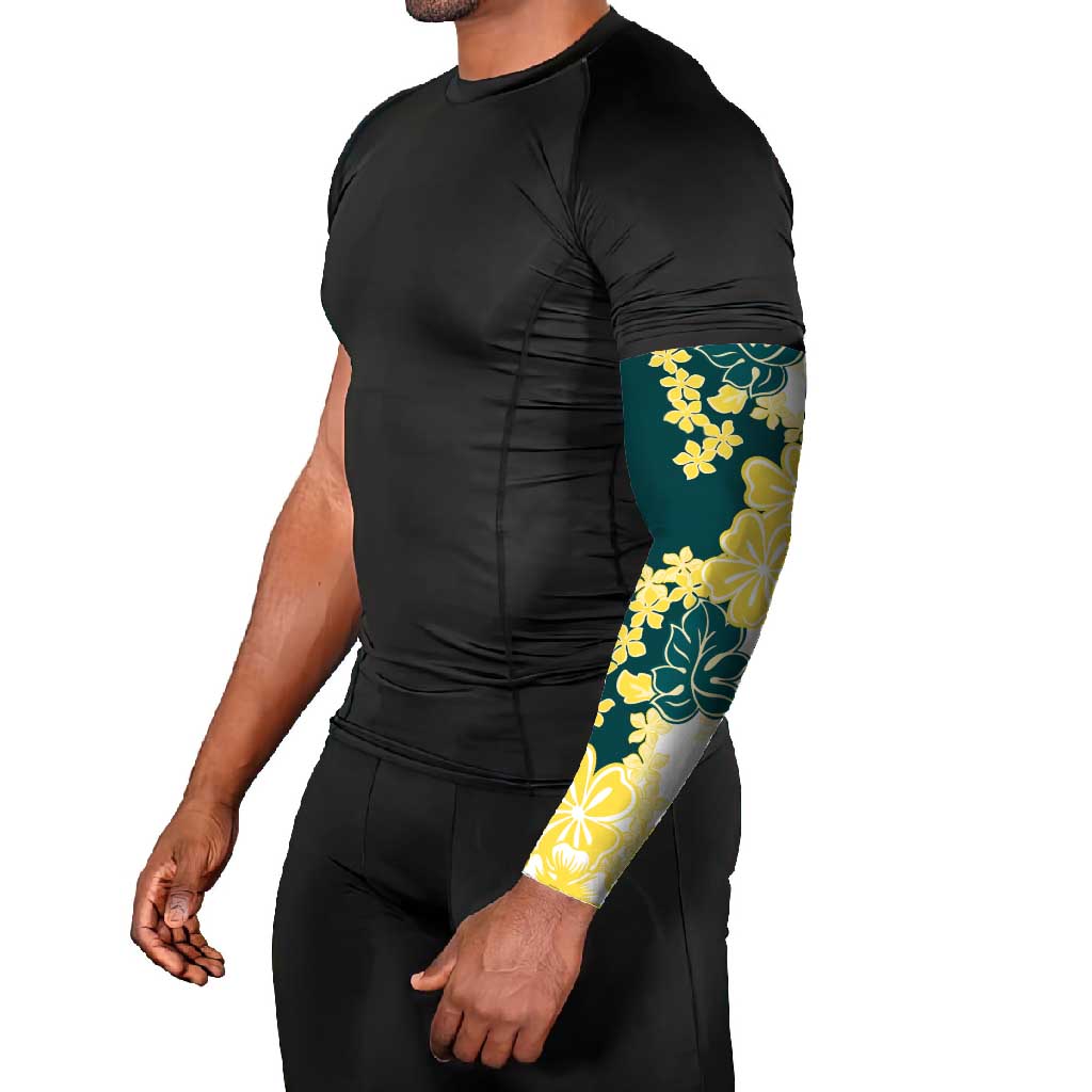 Yelow Teal Hibiscus Plumeria Floral Arm Sleeves LT01 - Polynesian Pride