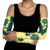 Yelow Teal Hibiscus Plumeria Floral Arm Sleeves LT01 - Polynesian Pride